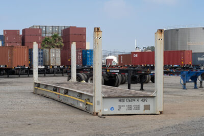 40-foot flat rack shipping container-front 3/4, angle