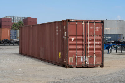 45-foot shipping container, high cube-front 3/4, angle