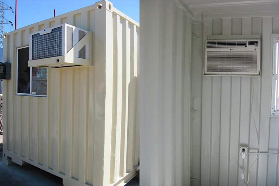 Side-mounted air conditioning unit for shipping containers. Internal and external shots.