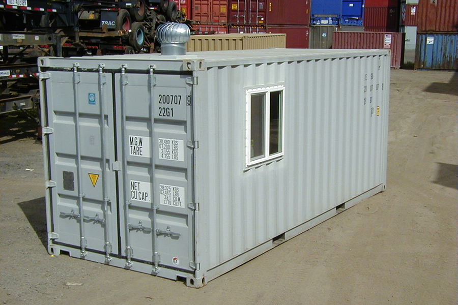 Top-mounted active ventilation modification for shipping containers.