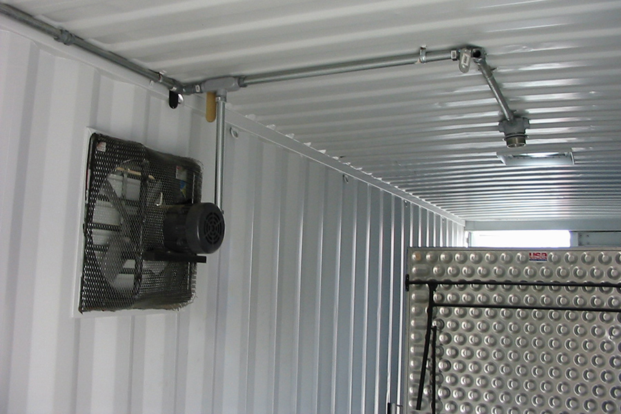 Side-mounted active ventilation fan modification for shipping containers - internal image. 