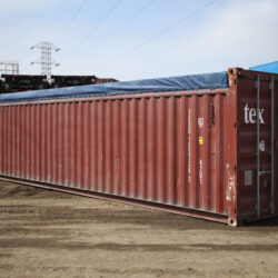 40-foot open-top shipping container, viewed from a side, front angle